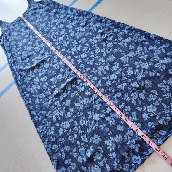 Vintage 90s Faded Glory Blue Floral Rayon Midi Tank Dress Size L - Picture 16 of 16